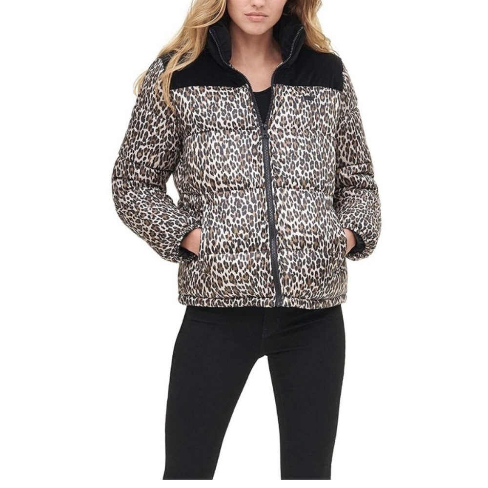 Levi's Women's Leopard Print Velvet Quilted Puffer Jacket Size XS